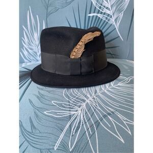 CITATION OF DISTINCTION VINTAGE black WOOL FELT FEDORA Hat Mens L